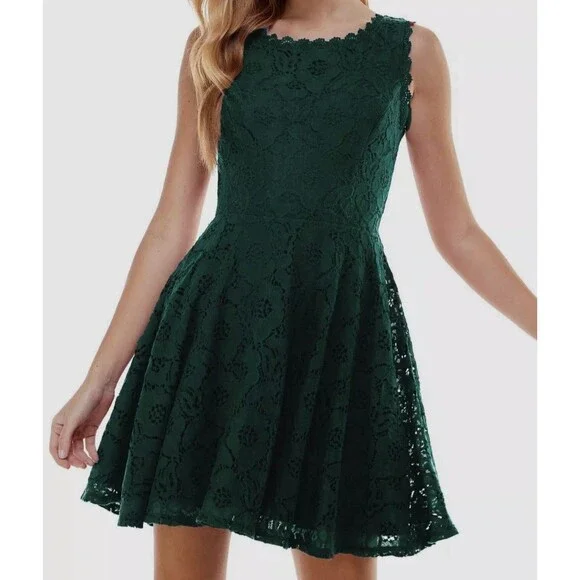 city studios juniors lace fit and flare dress City Studios Juniors' Embellished Lace Corset Fit & Flare Dress